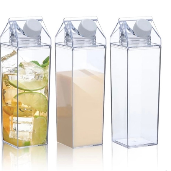 Set of 3 Acrylic Milk Carton Water Bottles *New* 17oz - Picture 2 of 4